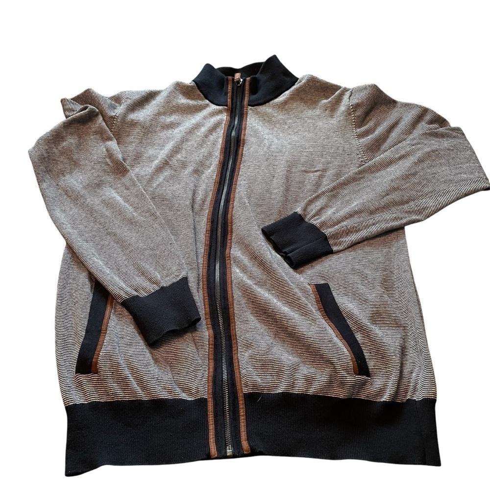 Daniel Bishop Collection Navy Trim-Zipup Cardigan sweater-100% Cotton-Size Large